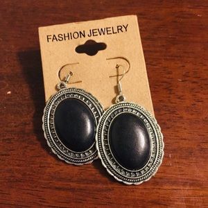 Antique silver black stone dangle earring